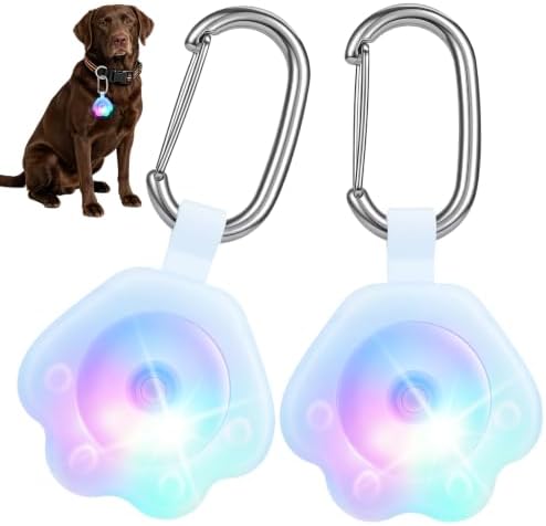 NOVKIN 2 Pack LED Dog Collar Light, 7-Color Changing USB Rechargeable Dog Night Lights for Walking, Waterproof High Visibility Clip on Safety Light for Dog Collars, Harnesses & Leashes by NOVKIN