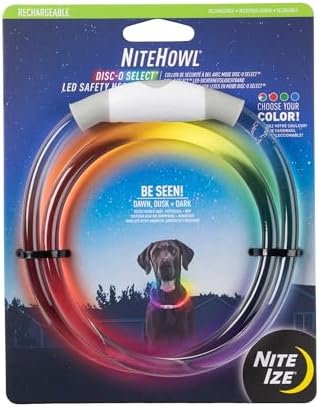 Nite Ize NiteHowl Rechargeable LED Safety Necklace - Disc-O Select - High-Visibility Collar for Nighttime - 360-Degree Illumination & Customizable Fit - Color Changing - Weather Resistant - Regular by NiteIze