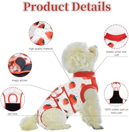 Dog Surgery Recovery Suit,Female Male Dog Onesie for Spay Neuter,Substitute E-Collar & Cone,Anti-Licking Breathable Onesie for Small Medium Large Dogs,Strawberry XS - Image 3