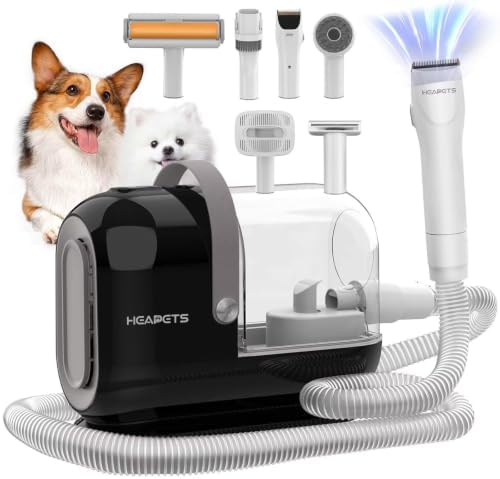 HEAPETS Dog Grooming Vacuum Kit - 3L Vacuum with 7 Tools, Low Noise Electric Clipper and Brush for Pet Shedding at Home, Black by Heapets