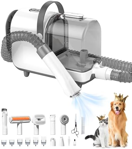 Bunfly Dog Grooming Kit,13000Pa Strong Grooming & Vacuum Suction 99.99% Pet Hair, 16 Pet Grooming Tools for Dogs Cats, 3L Large Capacity Dust Cup, Quiet Pet Vacuum Groomer (Grey) by Bunfly