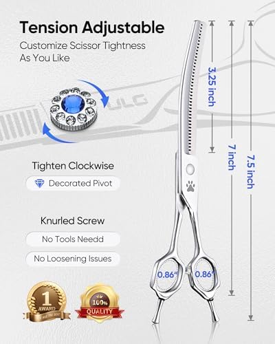 ULG Curved Thinning Dog Shears for Grooming, 7 Inch Professional for Blending, 40-Tooth 15%-20% Rate 440C Stainless Steel - Image 4