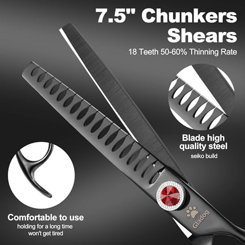 GLADOG 7 Inch Professional Dog Grooming Scissors Kit, Titanium Dog Scissors for Grooming, Heavy-Duty Dog Shears for Grooming, 6-in-1 Pet Grooming Scissors for Dogs (Pro Black) - Image 5