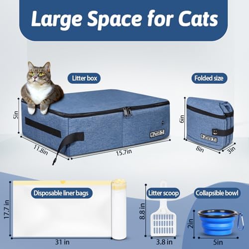 Petskd Portable Cat Travel Litter Box with Lid, Blue - Image 2