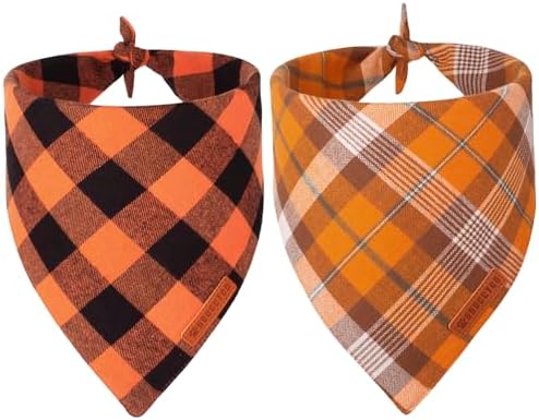 ADOGGYGO Fall Thanksgiving Dog Bandanas, Orange Plaid Dog Scarf, Small by ADOGGYGO