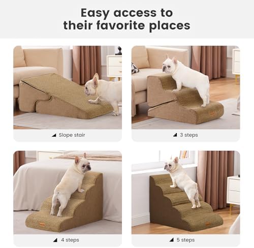 Gardner Pet Dog Stairs for Small Dogs 19.7" H, 4-Step Brown Curved Pet Stairs, Dog Steps for High Bed (18-24 in), Couch with Durable Non-Slip Waterproof Fabric Cover and CertiPUR-US Certified Foam - Image 5