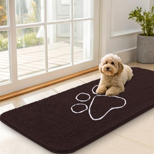OLANLY Dog Door Mat for Muddy Paws 47x20, Paw Print Design Chenille Mud Mat by OLANLY