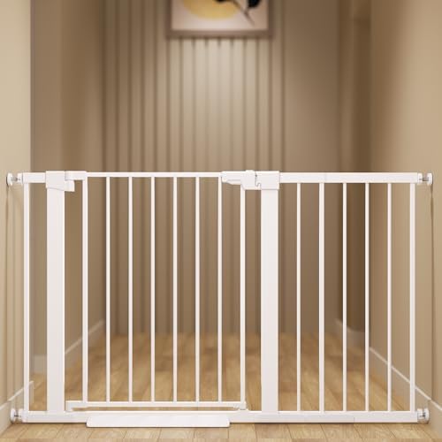 29-51 inches Extra Wide Metal Baby Gate for Stairs/Doorways, 30 inches Tall Pressure Mounted Pet Gates, Auto-Close Child Safety Gate, No Drilling Easy Walk-Through Dog Gate Indoor, White by Unknown