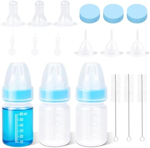 ASEVAT 2 oz 3Pack Kitten Bottles for Nursing,Puppy Bottles for Nursing Puppy Milk, Anti-Choking Puppy Feeder Design,with 4pcs Replaceable and Reusable Silicone Nipples by ASEVAT