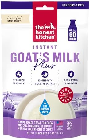 The Honest Kitchen Instant Goat’s Milk with Probiotics for Dogs and Cats, Human Grade Powder Drink Mix, Digestive Health Support, Food Topper or Treat, Just Add Water, 5.2 oz Pouch Makes 60 oz by TheHonestKitchen