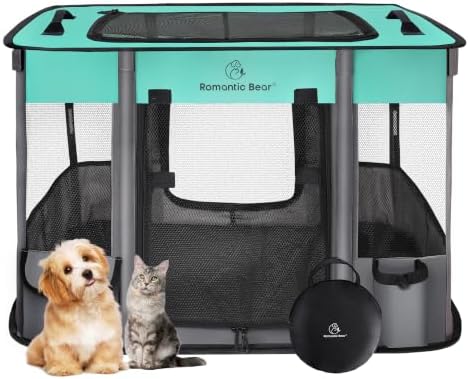 ROMANTIC BEAR Dog Playpen,Foldable Pet Puppy Cat Playpen,S(27"x21"x17") by ROMANTIC+BEAR