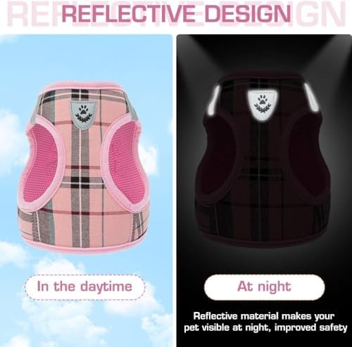 KOOLTAIL Dog Harness for Small Medium Dogs ,Dog Harness and Leash Set, Step in No Pull Soft Mesh Padded Adjustable and Reflective Pet Vest Harness Puppy, Plaid Extra Harness for XS S Dogs, Pink M - Image 5