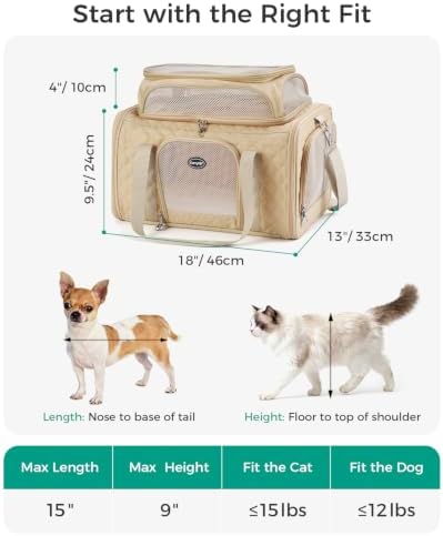 Pet Carrier Airline Approved 18x13x9.5 in, Soft-Sided Top-Expandable, Brown - Image 2