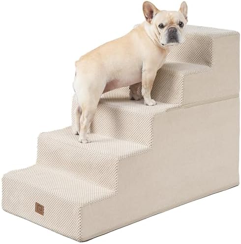 EHEYCIGA Dog Stairs for High Bed 25" H, Extra Wide Dog 5-Step, Beige by EHEYCIGA