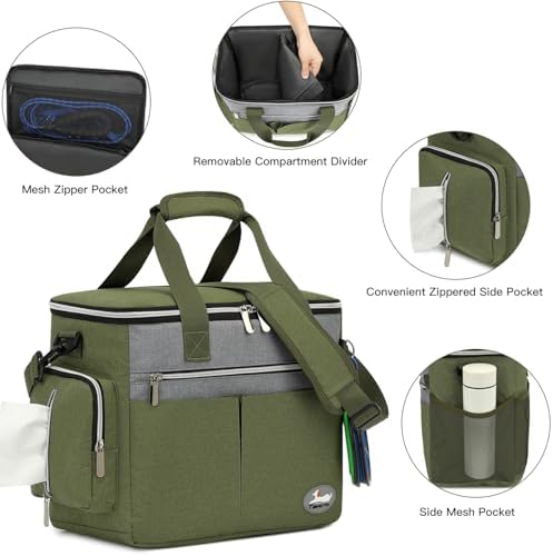 Dog Travel Bag for Pet Kit for Supplies with 2 Food Storage Containers 2 Collapsible Bowls 1 Feeding Mat 1 Dog Treat Pouch 7-Piece Set Perfect Road Trips Camping Weekend (Olive Green) - Image 4