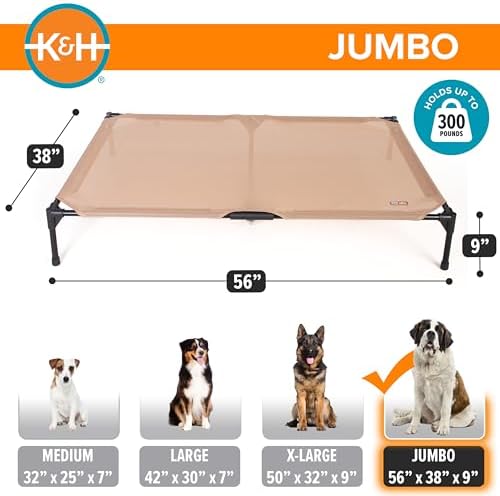 K&H Outdoor Elevated Dog Bed for X-Large & Giant Pets, Tan, Jumbo 56x38in - Image 4