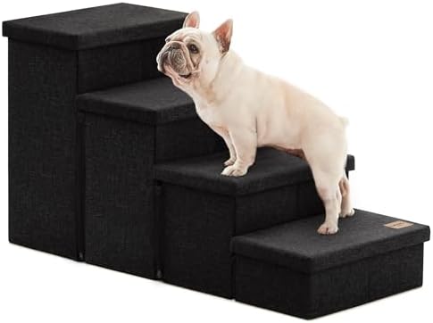 Love's cabin Dog Stairs for High Bed, Foldable Pet Stairs for Small Medium or Large Dogs Puppy with Storage for Bed or Couch, Cat Dog Steps Ramp with Zip up to 200 lbs, Black, 4 Steps by Lovescabin