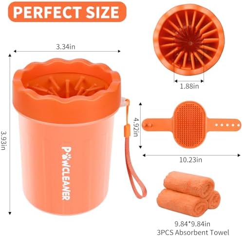 Professional 7 in 1 Dog Paw Cleaner for Dogs & Cats - Includes 1 Portable Paw Washer, 1 Bath Brush, 2 Dog Toothbrushes and 3 Absorbent Towels Note: Fits Paws up to 2 Inches Wide (Orange, Small) - Image 7