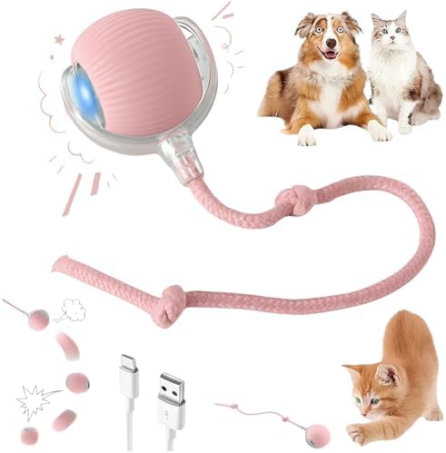 Durable Interactive Cat Toys for Indoor Cats, Dog Toys Ball, Rolling Pet Ball, Smart Automatic Cat Chase Balls Toy, Interactive Dog Toys Speedy Tail,Kitten & Cat Toys Interactive (Pink) by Unknown