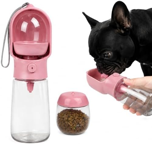 2-in-1 Dog Cat Portable Water & Food Travel Dispenser Bottle(Pink) by Unknown