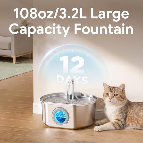 Cat Water Fountain Stainless Steel: 108oz/3.2L Cat Fountain for Drinking - Image 5