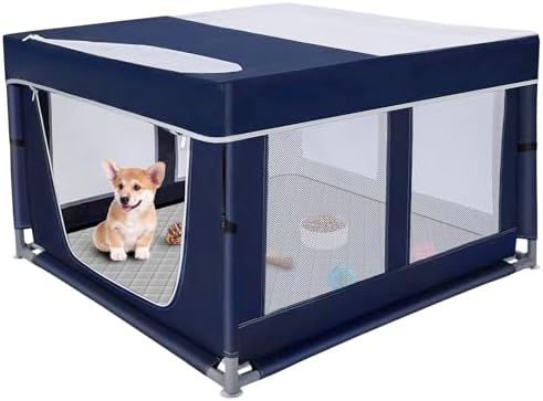 42 × 42 inch Dog Playpen with Pee Pad, Soft Puppy Playpen, 25 Height Pet Playpen for Small Dogs and Small Animals, Dog Fence Indoor, Play Yard with Zipper Door by ZIKOPOMI