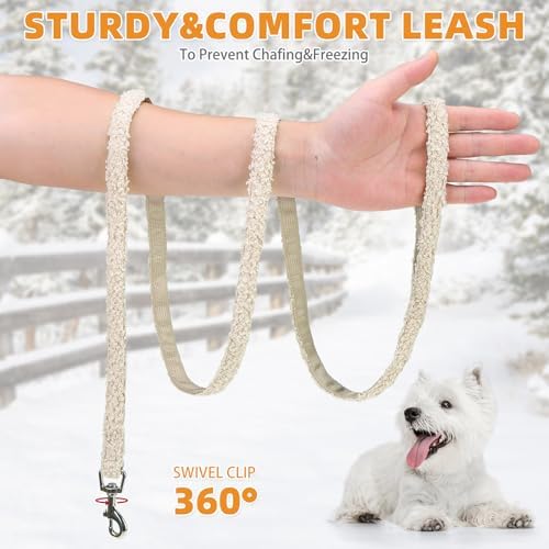 KOOLTAIL Plush Small Dog Harness and Leash Set, Warm Fleece No Pull Puppy Vest for Winter, Lightweight Reflective Step in Pet Harness for Medium Sized Dogs Boy Girl Outdoor Walking Cute Soft, Beige M - Image 5