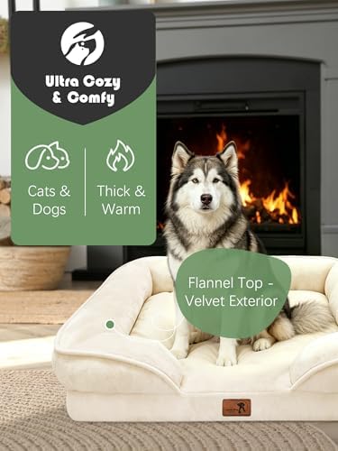 Spotted Play Orthopedic Dog Bed with Sides - Sofa Beds for Extra Large Dogs, Supportive Foam Pet Couch Bed with Washable Removable Cover, Waterproof Lining and Non-Slip Bottom, Ivory - XL-Plus - Image 2