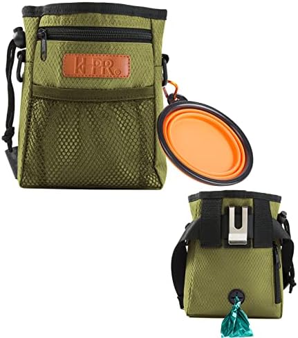 Dog Treat Training Pouch with Built-in Poop Bag Dispenser, Army Green by KHPR