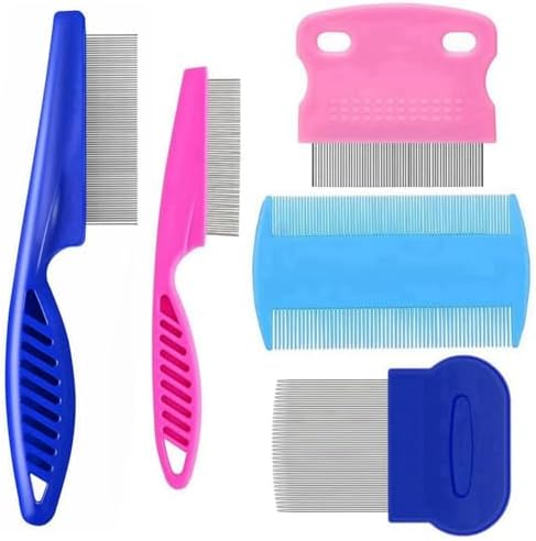 5 Pack Flea Lice Comb,Stainless Steel Dog Cat Grooming Combs with Rounded Teeth,Double Sided Professional Pet Tear Stain Remover,Dematting Tool for Small, Ideal for all pet by JUWANTU