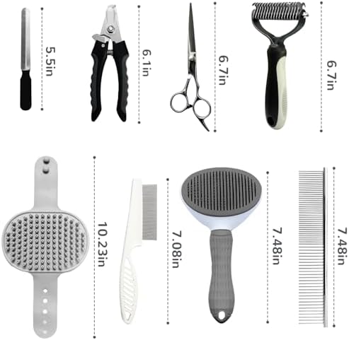 Dog Brush & Grooming Kit – 9-Piece Pet Brush & Deshedding Set for Shedding, Bathing, Trimming & Nail Care | Grooming Tools for Dogs & Cats, Includes Comb, Nail Clipper, Scissors, Slicker Brush (Gray) - Image 2