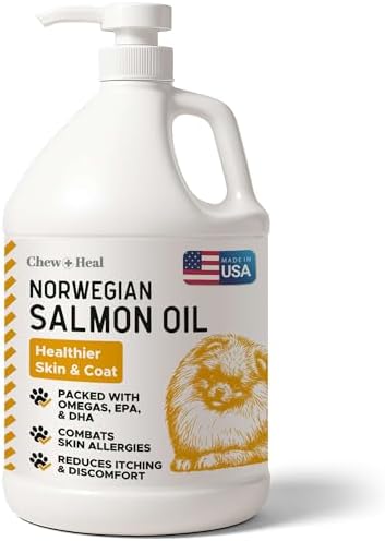 Salmon Oil for Dogs - 64 oz Liquid - Premium Fish Oil for Skin and Coat Health - Omega 3 Supplement - Supports Itchy Skin - Norwegian Dog Salmon Oil - Essential Dog Supplement by ChewHeal