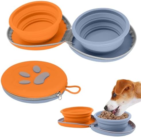 Collapsible Dog Bowls, 2-in-1 Pet Travel Bowls Blue Orange by PawSailor