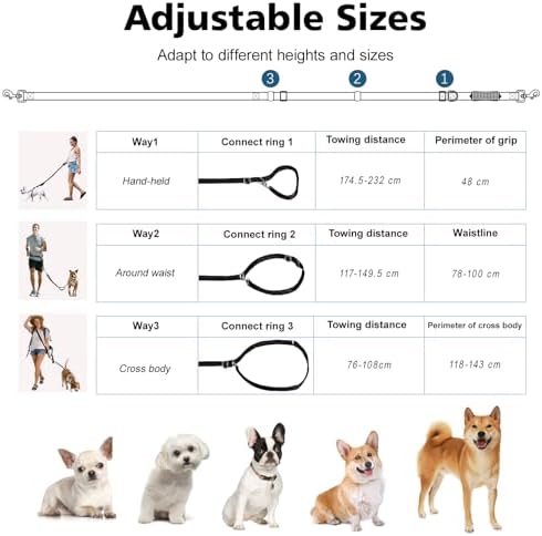 8.5ft Hands Free Dog Leash Adjustable for Medium Dogs, Black - Image 4