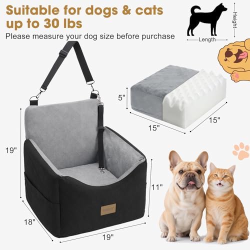 JOEJOY Dog Car Seats for Small Medium Dogs Under 35lbs, Dog Booster Seat with Detachable Washable Cover and Cushion, Memory Foam Pet Car Seat with Safety Belt and Storage Pockets (BLG) - Image 5