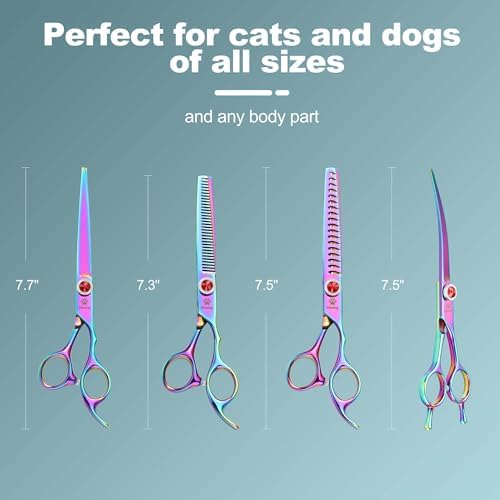 GLADOG Pro Rainbow 7 Inch Professional Pet Grooming Scissors Kit, 6-in-1 Dog Scissors, Titanium Coated, Stainless Steel, Right Handed, 5 Count - Image 6