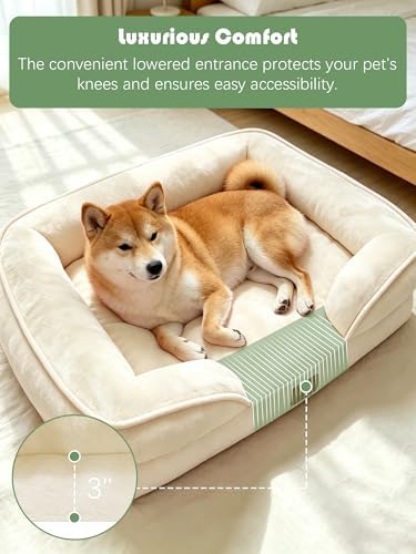 Spotted Play Orthopedic Dog Bed with Sides - Sofa Beds for Medium Dogs, Supportive Foam Pet Couch Bed with Washable Removable Cover, Waterproof Lining and Non-Slip Bottom, Ivory - M - Image 3