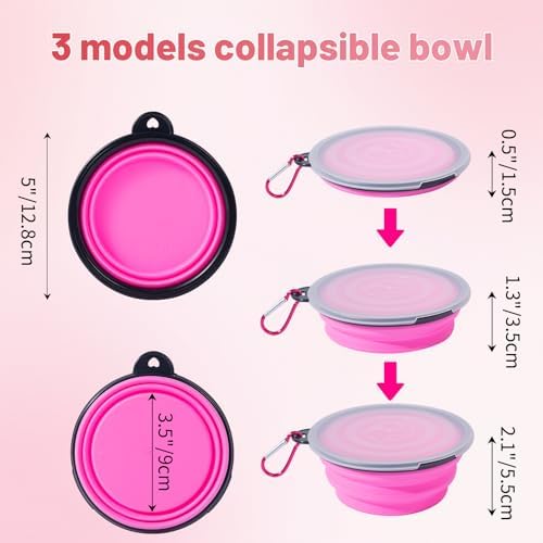 SLSON Dog Bowls Pet Collapsible Bowl with Cover Lids,2 Pack Dog Travel Bowls Portable Foldable Cat Water Dish Bowl for Pets Walking Parking Camping (Pink and Purple, Small) - Image 3