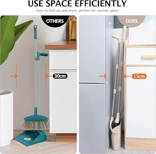 Broom and Dustpan Set with Long Handle, Light Weight Stainless Steel Poles Stand Upright Dustpans with Broom Combo for Home Kitchen Office Pet Dog Hair, Brown & Beige Color, 1-Pack - Image 6