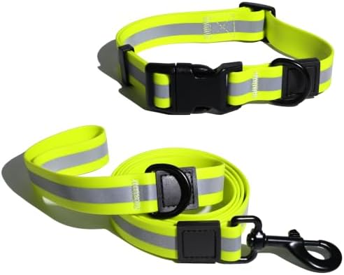 Collar and Leash Set, Adjustable Reflective PVC Dog Collar and Leash Set with Waterproof Dog Leash Comfortable Grip Handle 5ft Leash for Small Medium Large Dogs by L%C3%A9wind