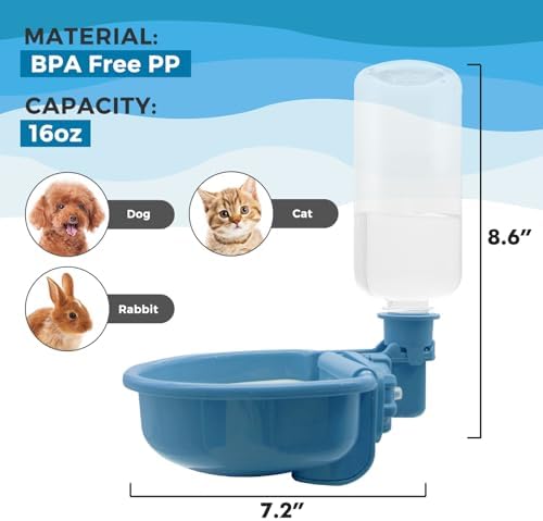 VANNON Gravity Pet Water Bowl, 16oz Anti-Splash Crate Dispenser, Blue - Image 6