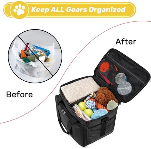 6 Set Dog Travel Bag, Large Pet Travel Kit for Supplies, Black - Image 5