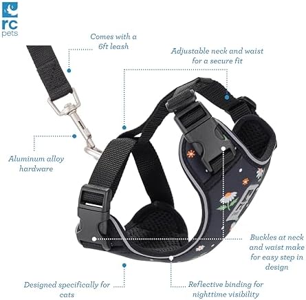 RC Pets Adventure Kitty Cat Harness | Adjustable Airmesh Vest with D-Ring and 6ft Leash for Walking and Travel | Daisies, Large - Image 5