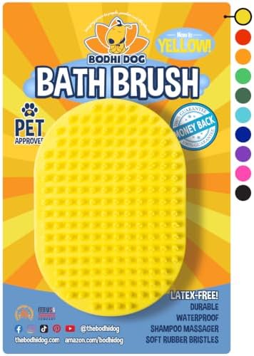 Bodhi Dog Shampoo Brush - Pet Grooming & Bath Supplies for Dogs and Cats - Bath Brush for Long & Short Hair - Premium Scrubber for Shower, Showerhead, Sprayer & Bathing (One Pack, Yellow) by BodhiDog