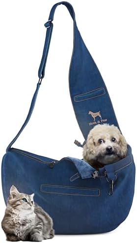 Noah & Paw Dog Sling Carrier for Small Dogs 3-10lb, Dog Sling for Small Dogs and Cats, Dog Carrier with Adjustable Padded Strap, Vegan Denim Lined with Fur, 3X Safety Features, Machine Washable by NoahPaw