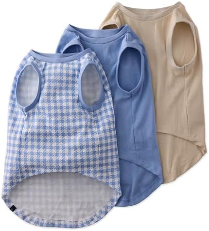 Pet Passion Tank Dog T-Shirt, Sleeveless, 3 Pack, Blue Check, Medium by PetPassion