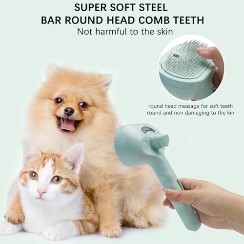 Pet Grooming Kit for Dogs & Cats – Self Cleaning Steam Brush with Cool Mist Spray, Nail Clippers, Flea Comb & 2 Waterless Shampoo Bottles – Quiet Deshedding Slicker Brush for Long & Short Haired Pets - Image 6