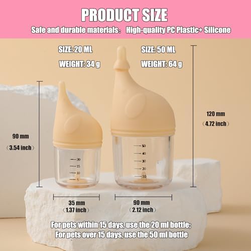 Kitten Bottle Feeding Kit for Nursing, Milk Bottles for Feeding Newborn Puppies,Anti-chocking Design with 3pcs Replaceable Nipples, Cute Elephant Shape for Nursing Small Animals Pets (Yellow, 20ML) - Image 4