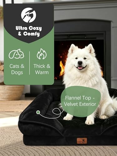 Spotted Play Orthopedic Dog Bed with Sides - Sofa Beds for Large Dogs, Supportive Foam Pet Couch Bed with Washable Removable Cover, Waterproof Lining and Non-Slip Bottom, Black - L-Plus - Image 2