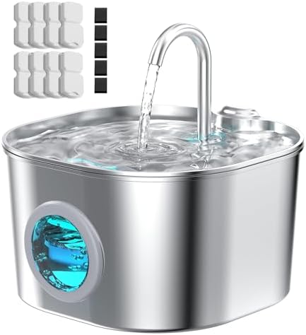 74oz Stainless Steel Cat Water Fountain with 8 Filters + 5 Sponges by HOOISE